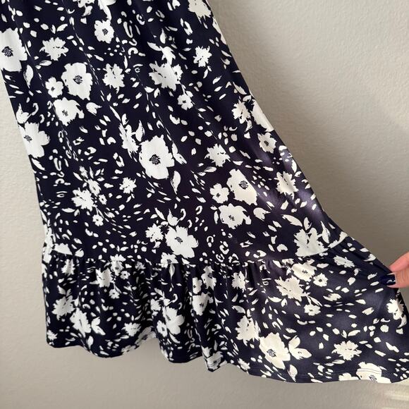 French Grey Womens Blue White Midi Dress Trumpet Flowy Elegant Strap Size Medium - Picture 5 of 11